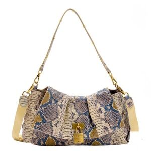 Sharif Legacy Leather Flap Handbag with Hang Lock Blue Multi Python NWOT